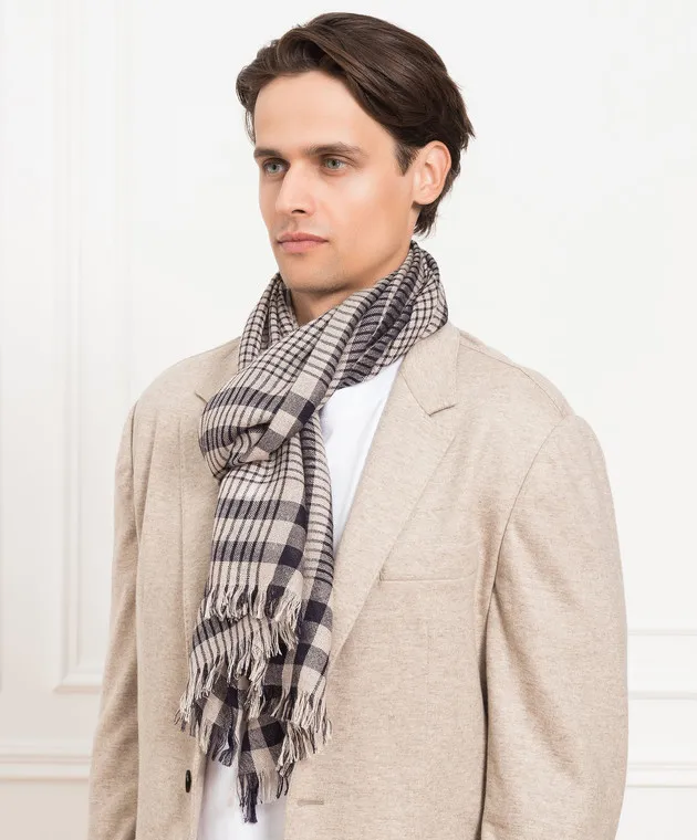 Brunello Cucinelli Checked cashmere and silk scarf
