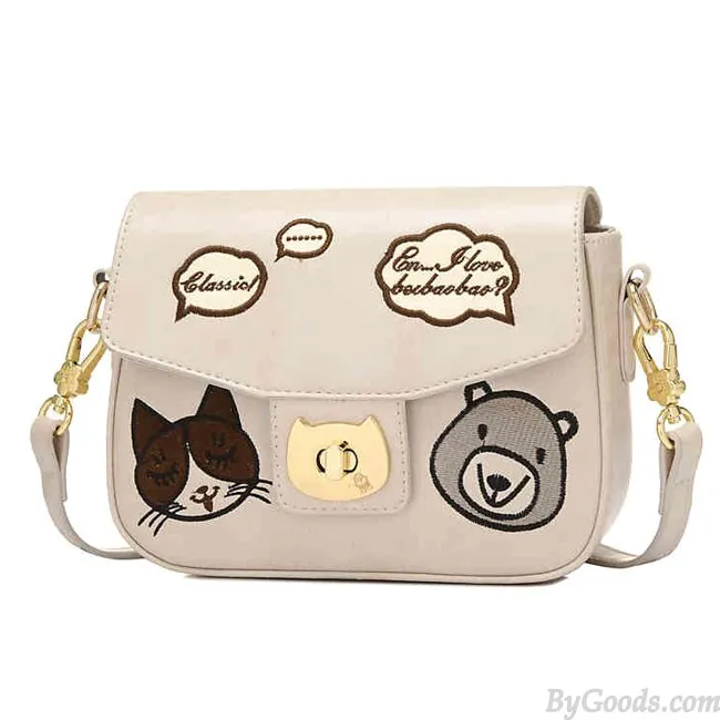 Cute Kitten Face Crossbody Bag Cartoon Bear Animal Shoulder Bag