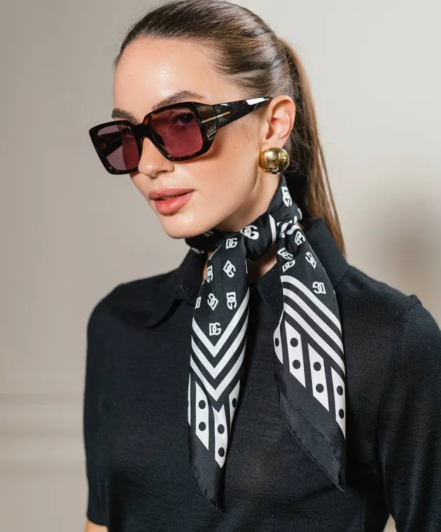Dolce&Gabbana Black pea silk scarf with logo