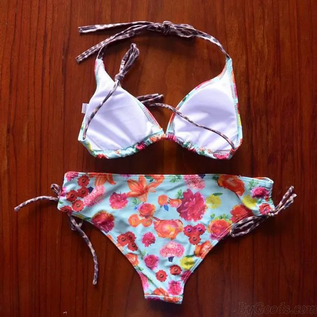 Floral and Green Printed Swimsuit Sexy Bikini Bandage Bathing Suit Swimwear