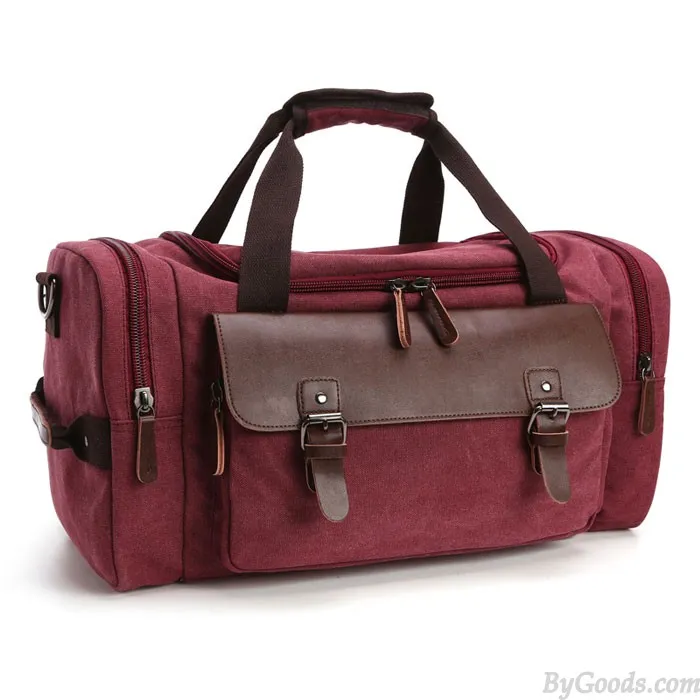 Leisure Luggage Bag Large Capacity Travel Canvas Messenger Bag Leather Buckle Stitching Shoulder Bag