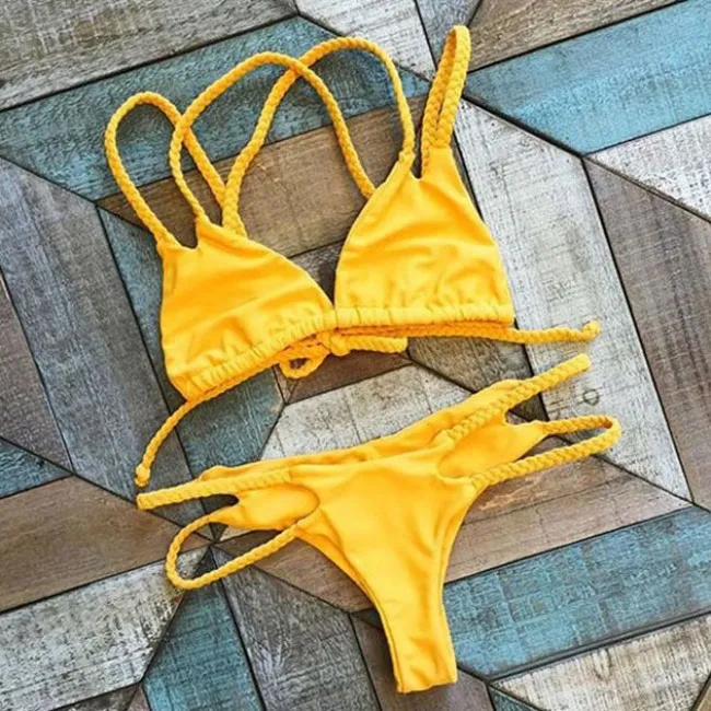 Lemon Yellow Bikini Braid Sexy Swimsuit Bathingsuit Beach Swimwear