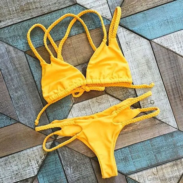 Lemon Yellow Bikini Braid Sexy Swimsuit Bathingsuit Beach Swimwear