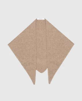 Max Mara ABAZIA beige wool and cashmere bactus scarf with logo