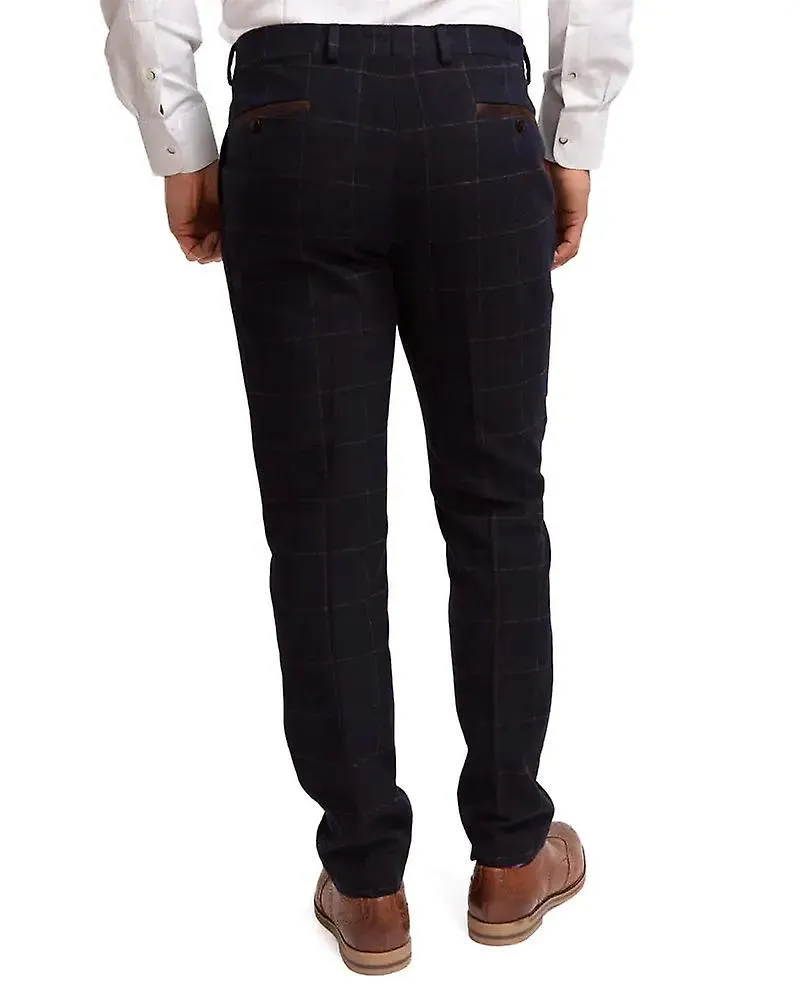 Pantalón de la ventana check suit pantalones - azul marino