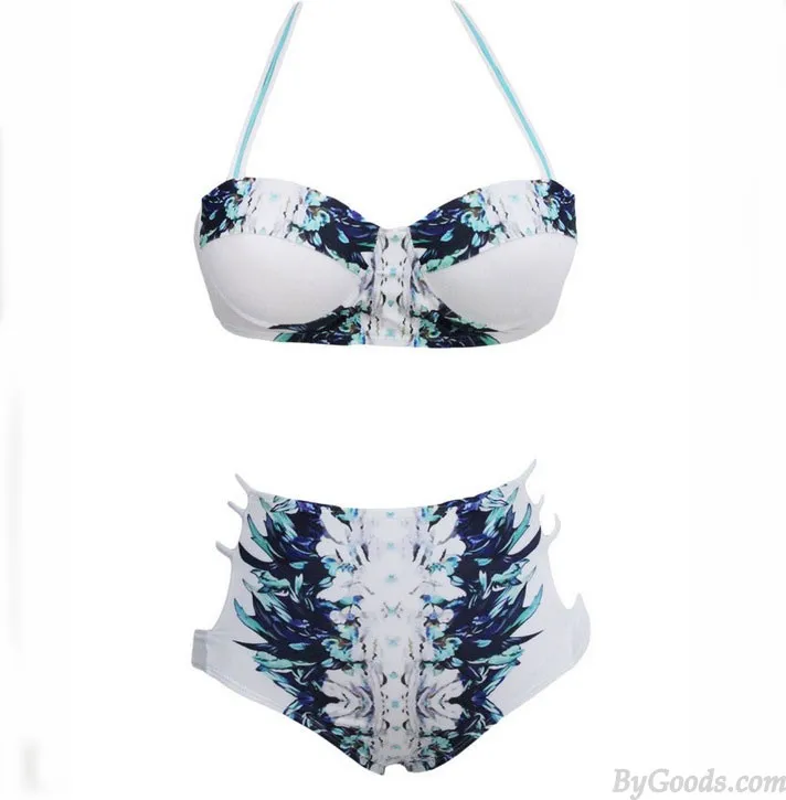 Print Sexy Halter Bikinis Set Hight Waist Swimwear Beach Bathing Suit