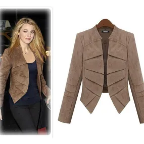 Pure Color Layers Long Sleeve Suede Jacket Suit Coat