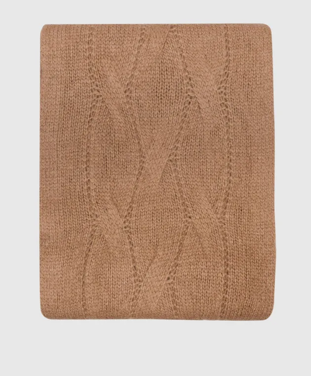 Solotre Brown patterned wool and cashmere scarf
