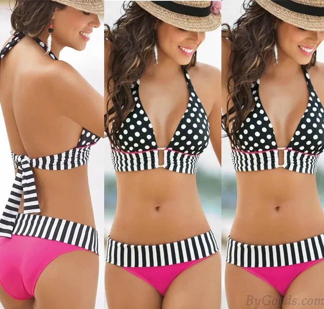  Vintage Triangle Polka Dot Bikinis Set Push Up Swimwear Beach Bathing Suit